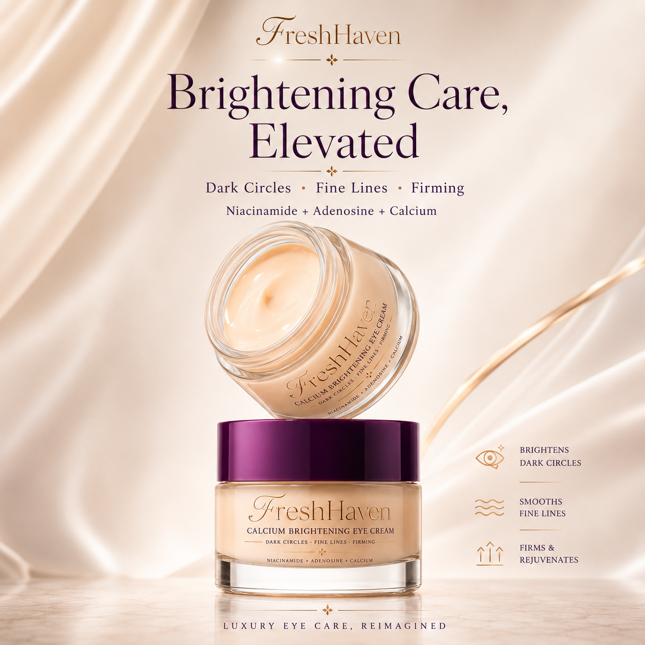Limited-Time 50% Off Offer. FreshHaven Calcium Dark Spot Eye Cream  Look Less Tired — Even Before Makeup